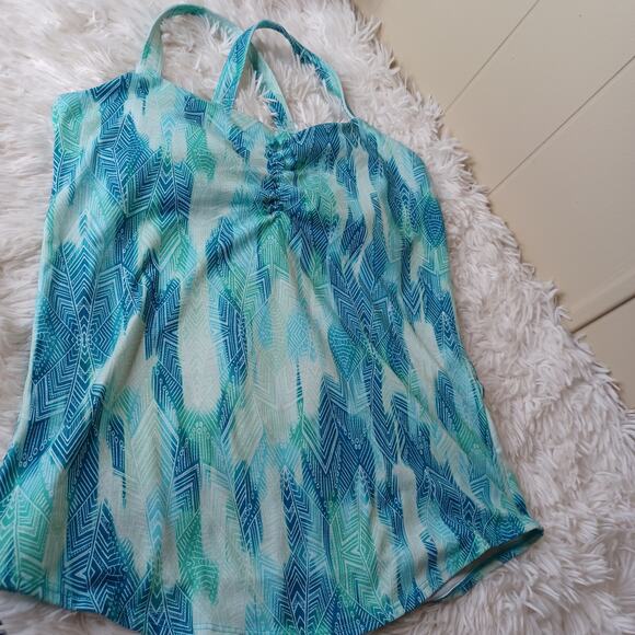 Marmot Crossover Tank Top Women’s Small Green Blue Patterned Activewear Yoga Gym - Picture 1 of 6